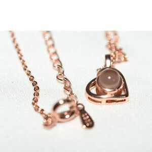 S925 Rose Gold Tone Delicate Heart w/Moonstone 15" Link Chain Y2K Glam Necklace
